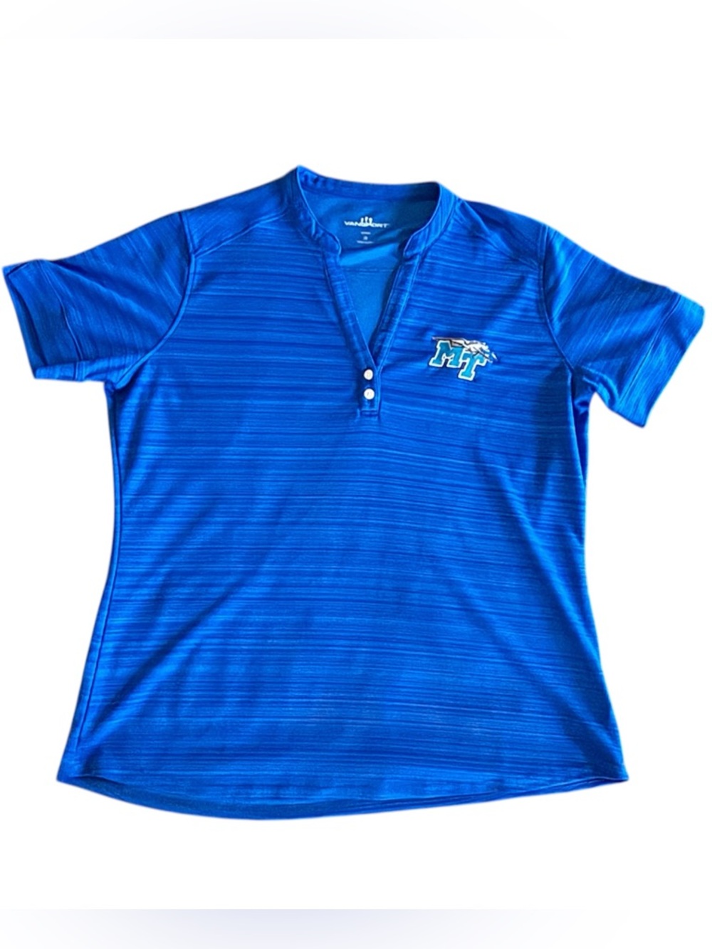 MTSU Blue Short-Sleeve Henley Performance Vee Neck Top